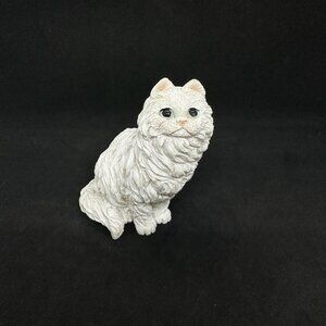 Vintage Long Hair Cat Persian Sandicast Stone Critter Style White Hand Painted